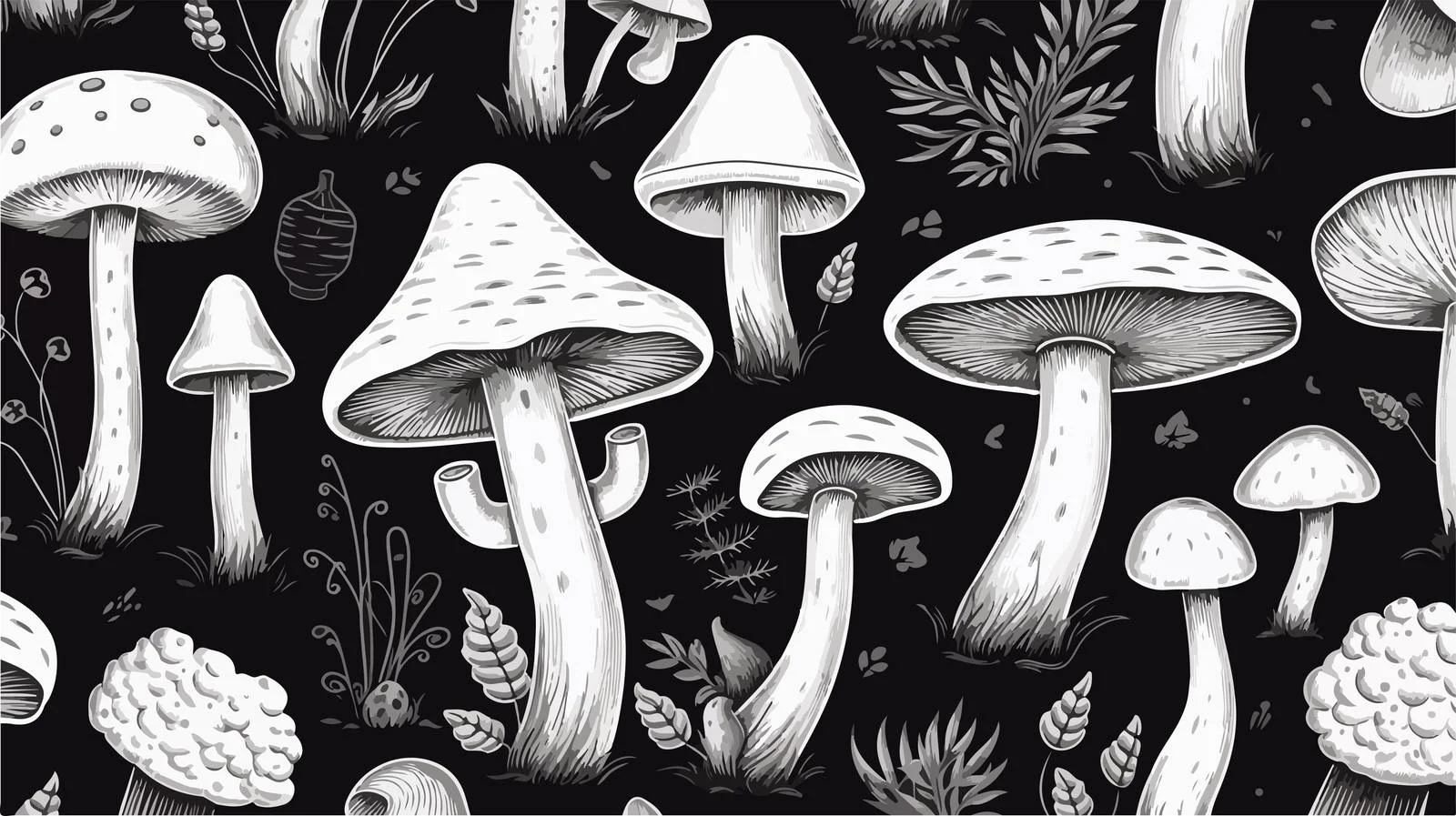 Stylized Mushroom Outline Seamless Pattern Design — free download from Dotvec