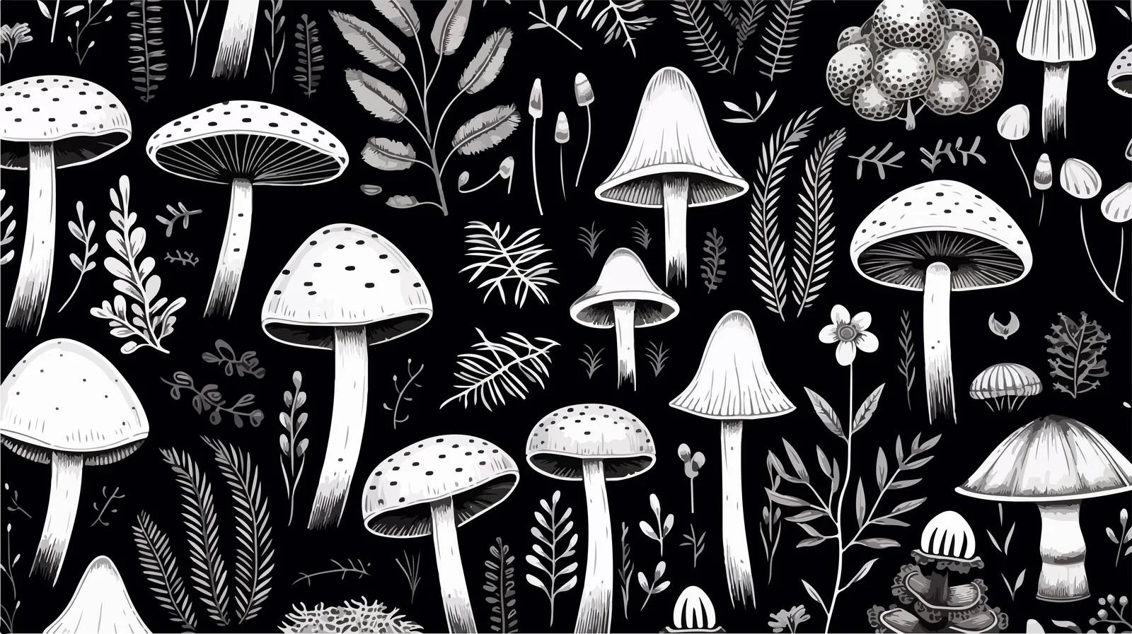 Elegant Mushroom Outline Seamless Pattern Design — free download from Dotvec