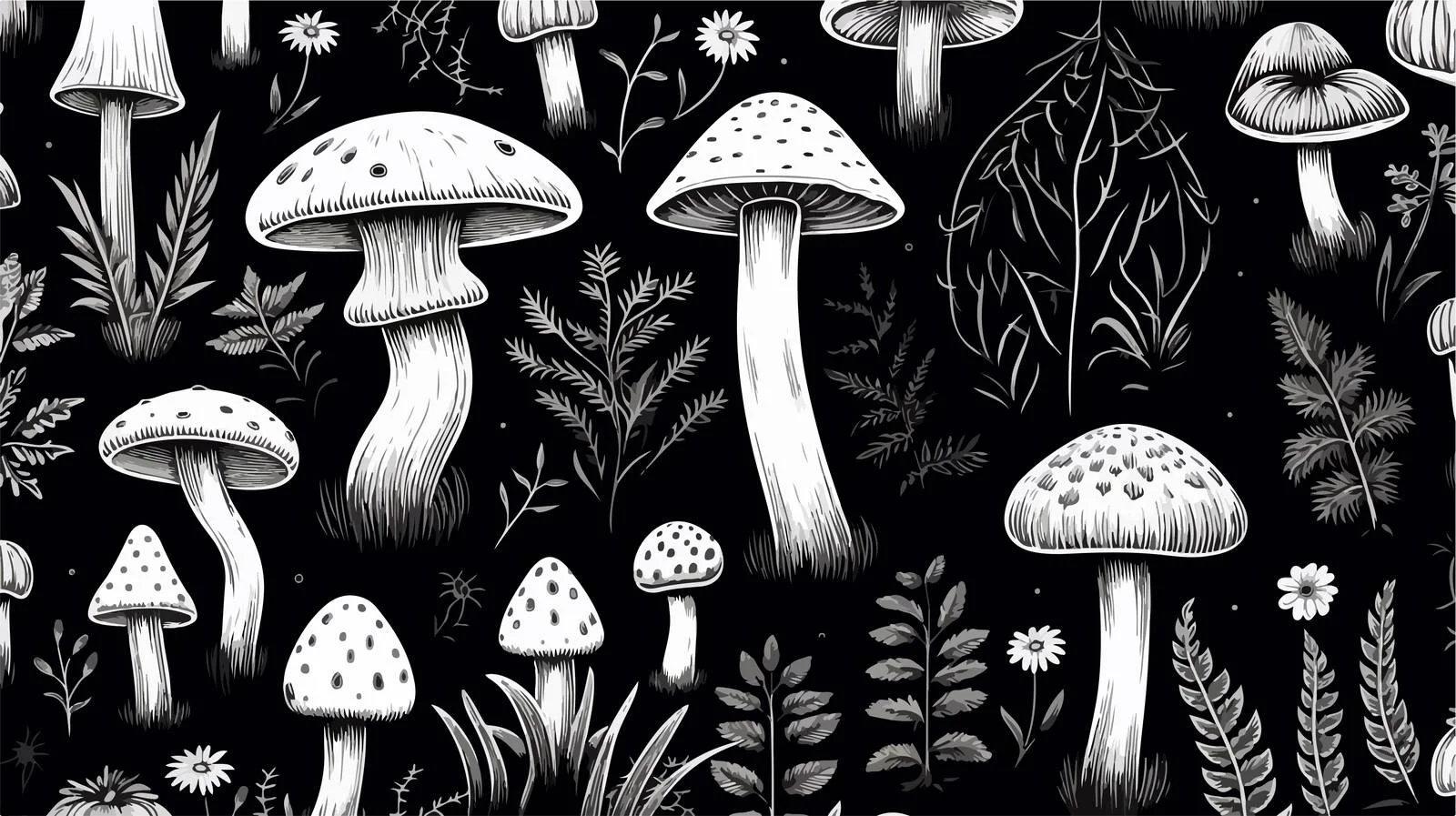 Hand-drawn Mushroom Outline Seamless Pattern — free download from Dotvec