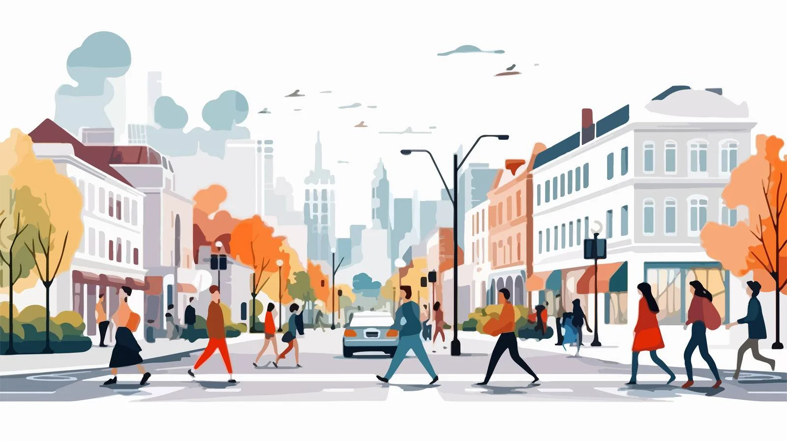 Urban Scene with Diverse Walkers in City — free download from Dotvec