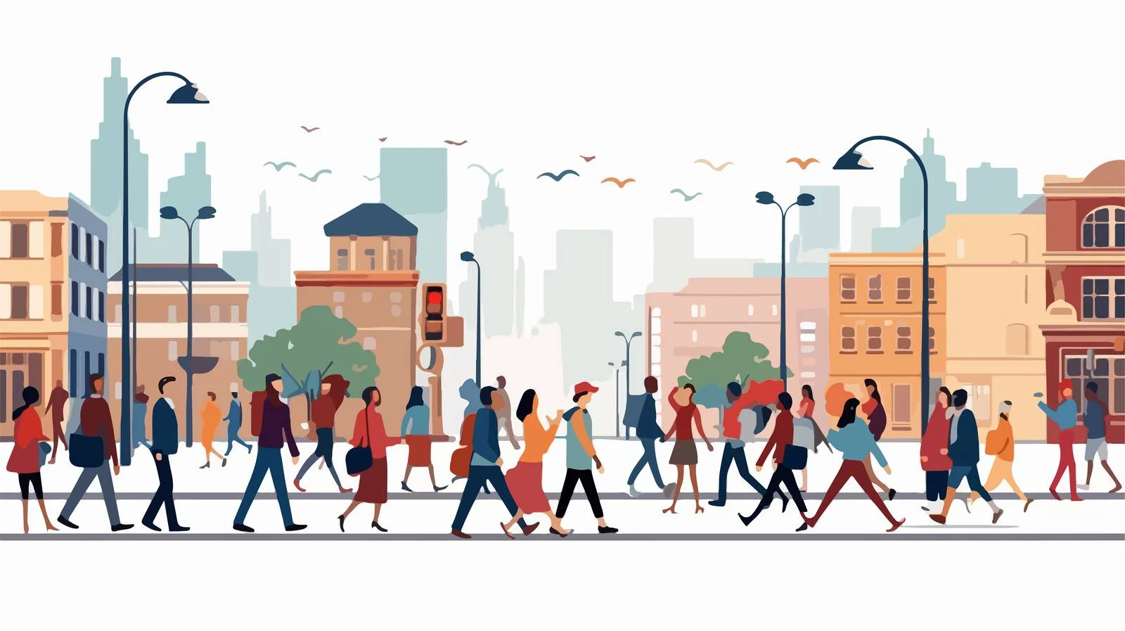 Urban Crowd Strolling Along City Street — free download from Dotvec