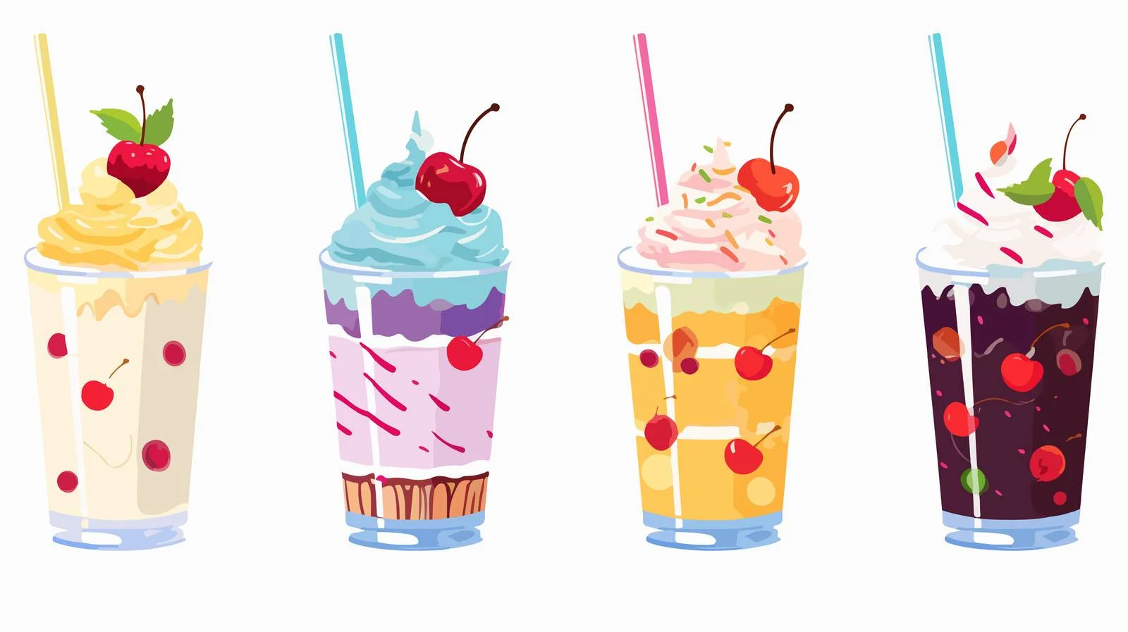Assorted fruit-topped milkshakes — free download from Dotvec