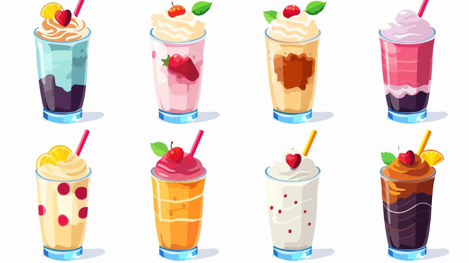 Variety of Fruity Milkshakes with Decoration — free download from Dotvec