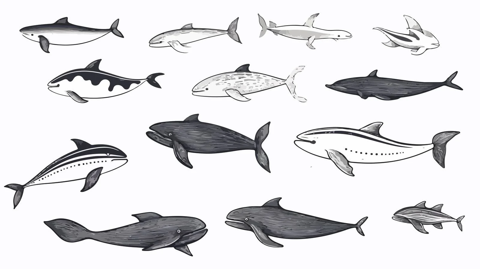Whimsical whale collection: Hand-drawn doodles — free download from Dotvec