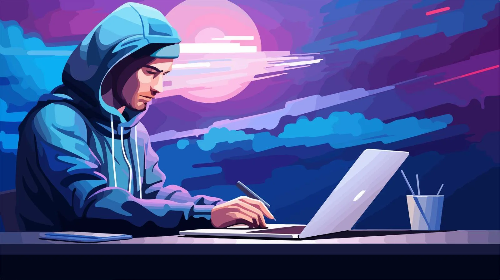 Professional digital illustrator creating on tablet — free download from Dotvec