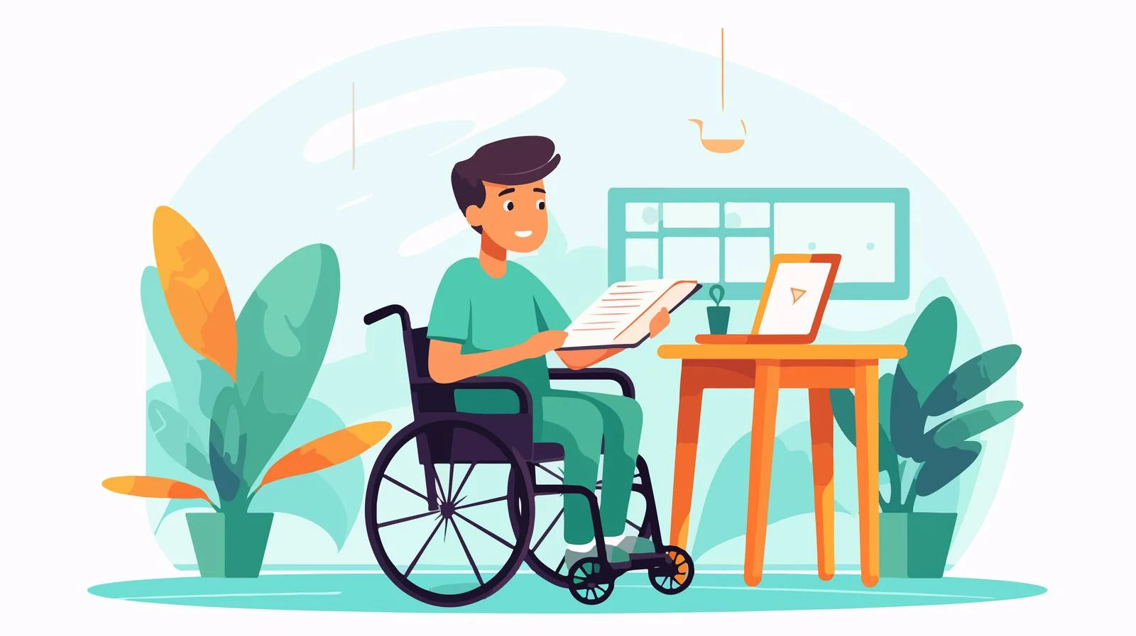 Young student in wheelchair learning at school — free download from Dotvec