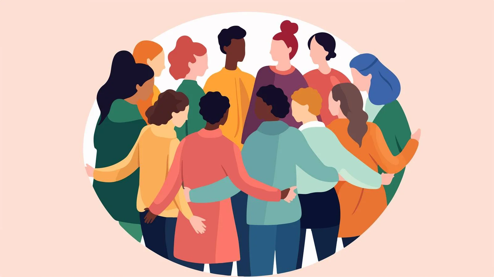 Inclusive individuals embracing in circular formation — free download from Dotvec