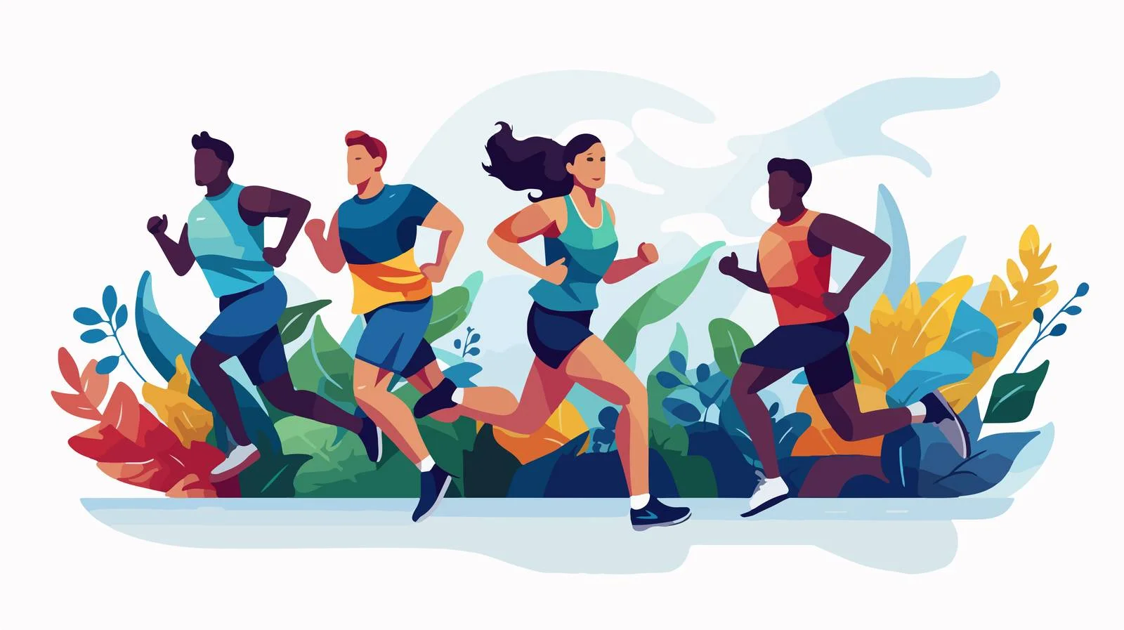 Multicultural team sprinting towards competitive victory — free download from Dotvec