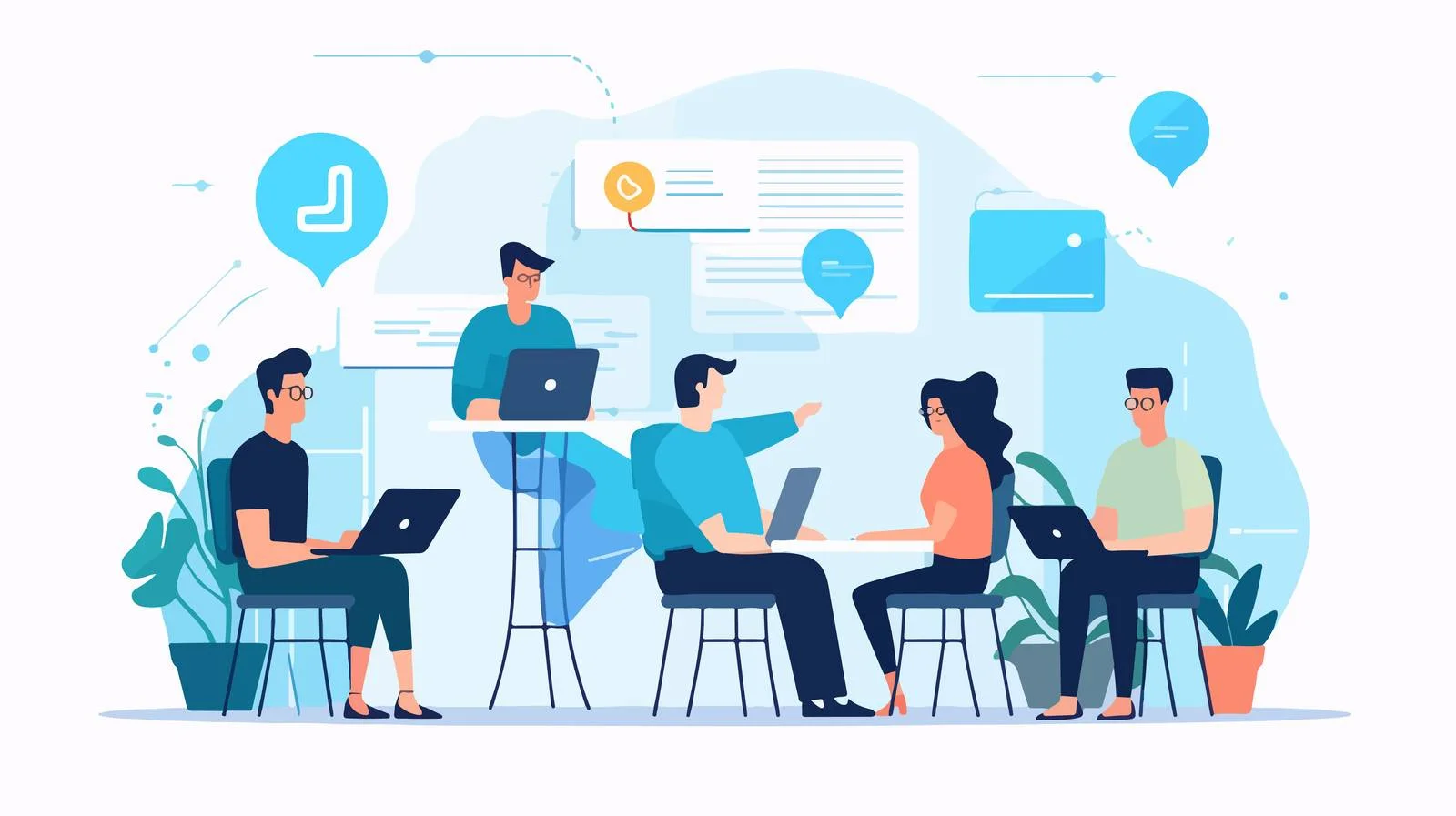 Inclusive team discussing in virtual conference — free download from Dotvec