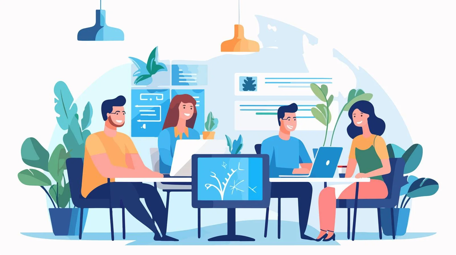 Multiethnic Team in Virtual Discussion Vector Illustration — free download from Dotvec