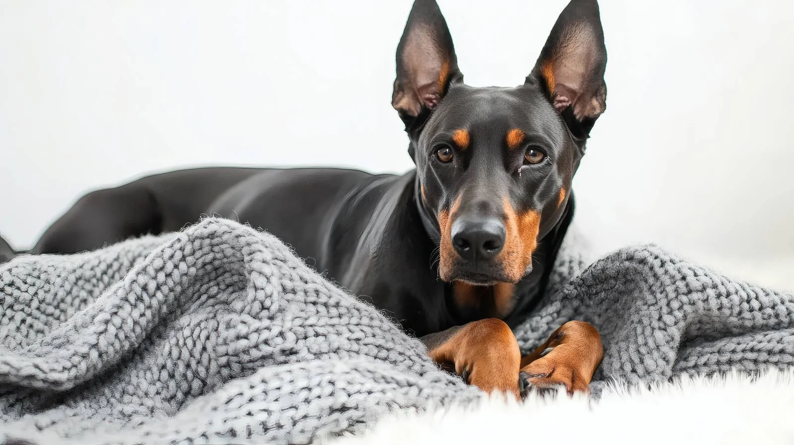 Majestic Doberman in Serene White Room — free download from Dotvec