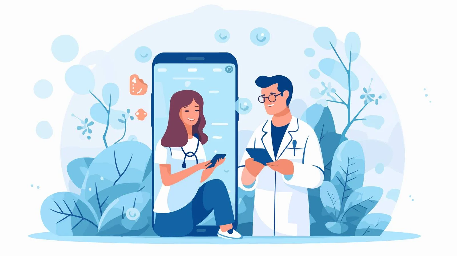 Virtual consult: Doctor and patient connecting online — free download from Dotvec