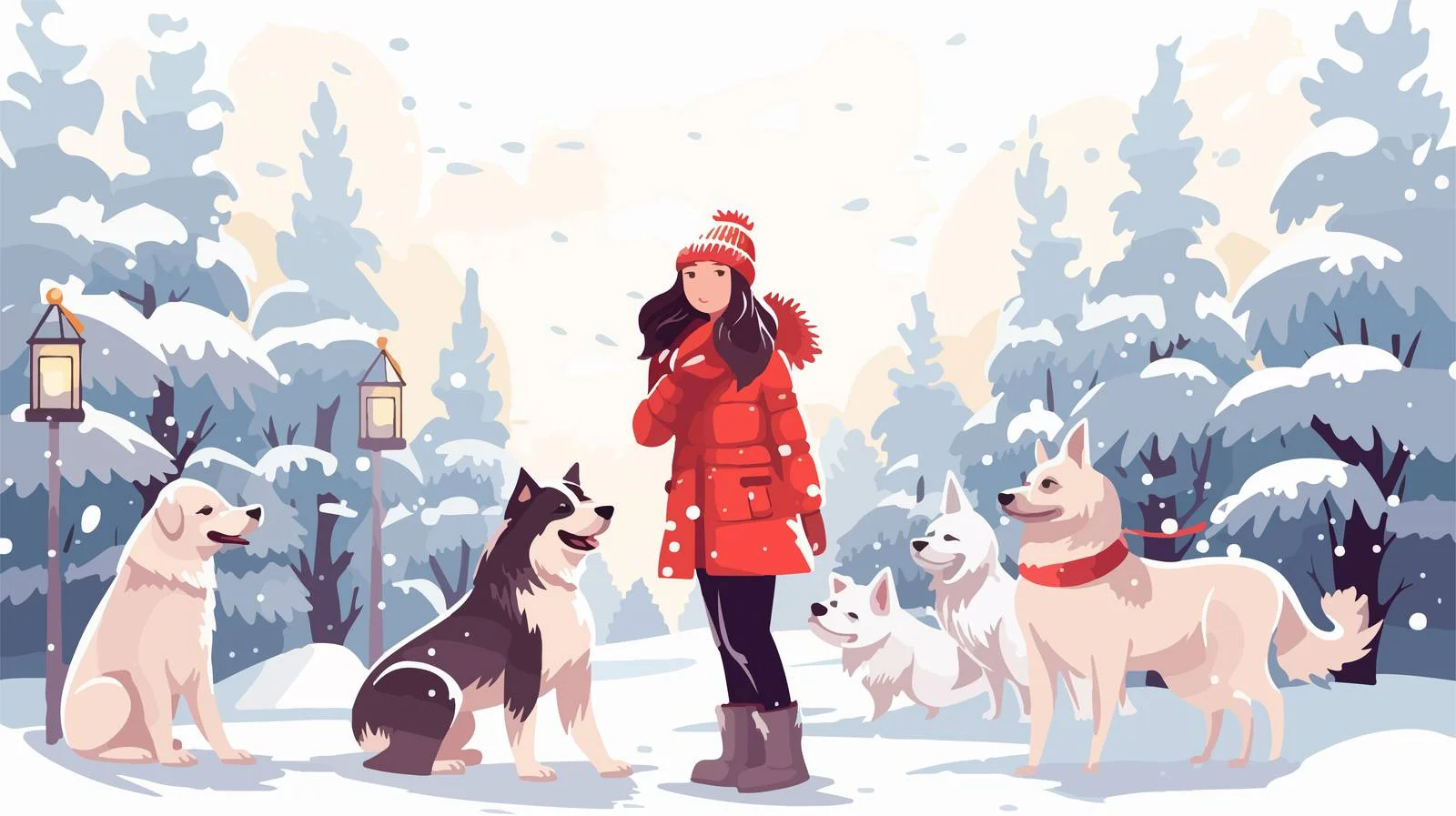 Winter Wonderland: Dog Owner with Adorable Pups — free download from Dotvec