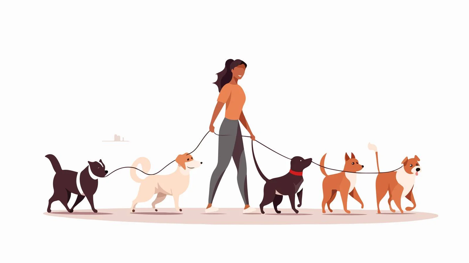 Professional dog walker with adorable pets — free download from Dotvec