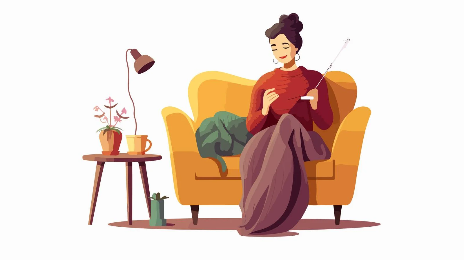 Crafting woman with knitting needles and yarn — free download from Dotvec