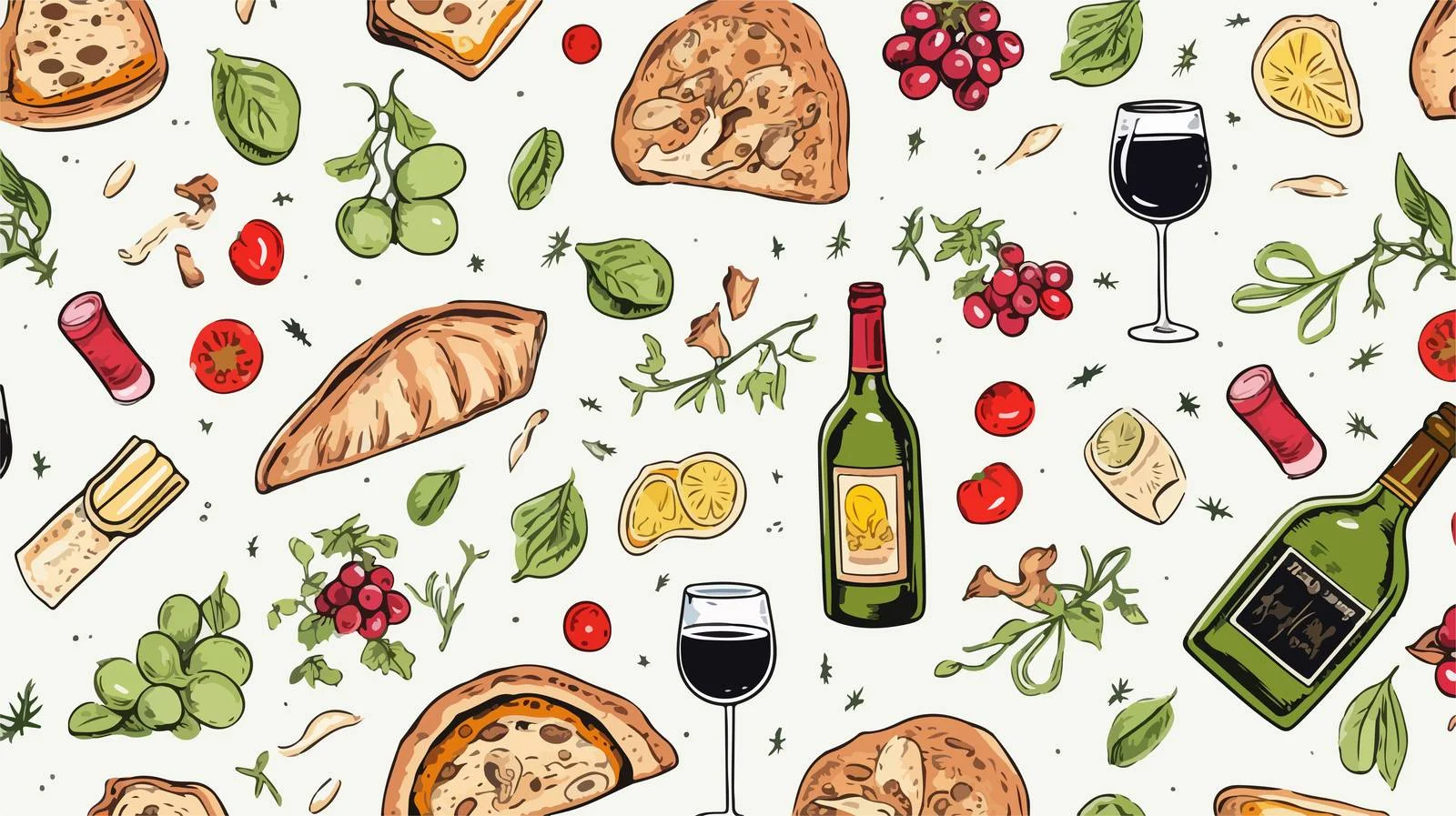 Italian Food Doodle Seamless Pattern — free download from Dotvec
