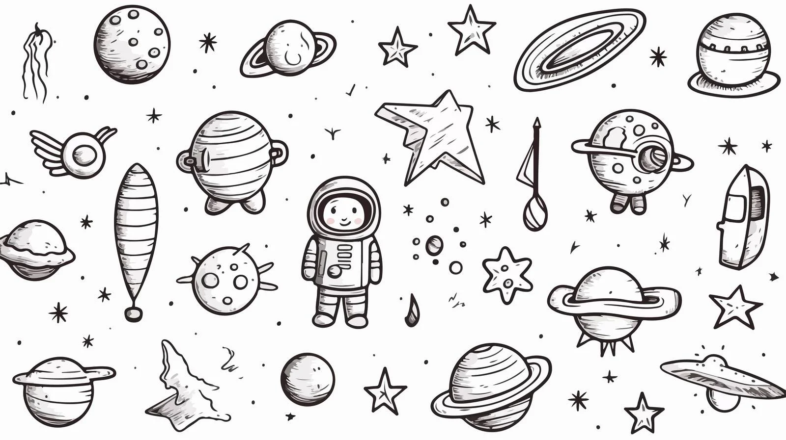 Space Elements Seamless Doodle Pattern — free download from Dotvec