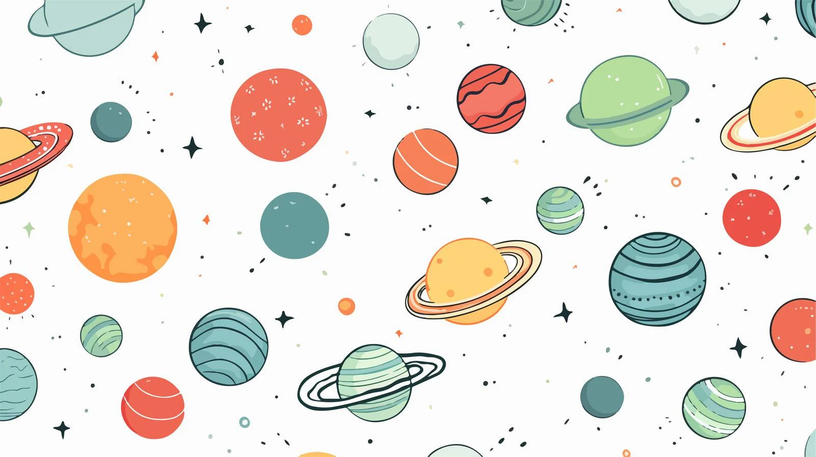 Space Planets Doodle Seamless Pattern — free download from Dotvec