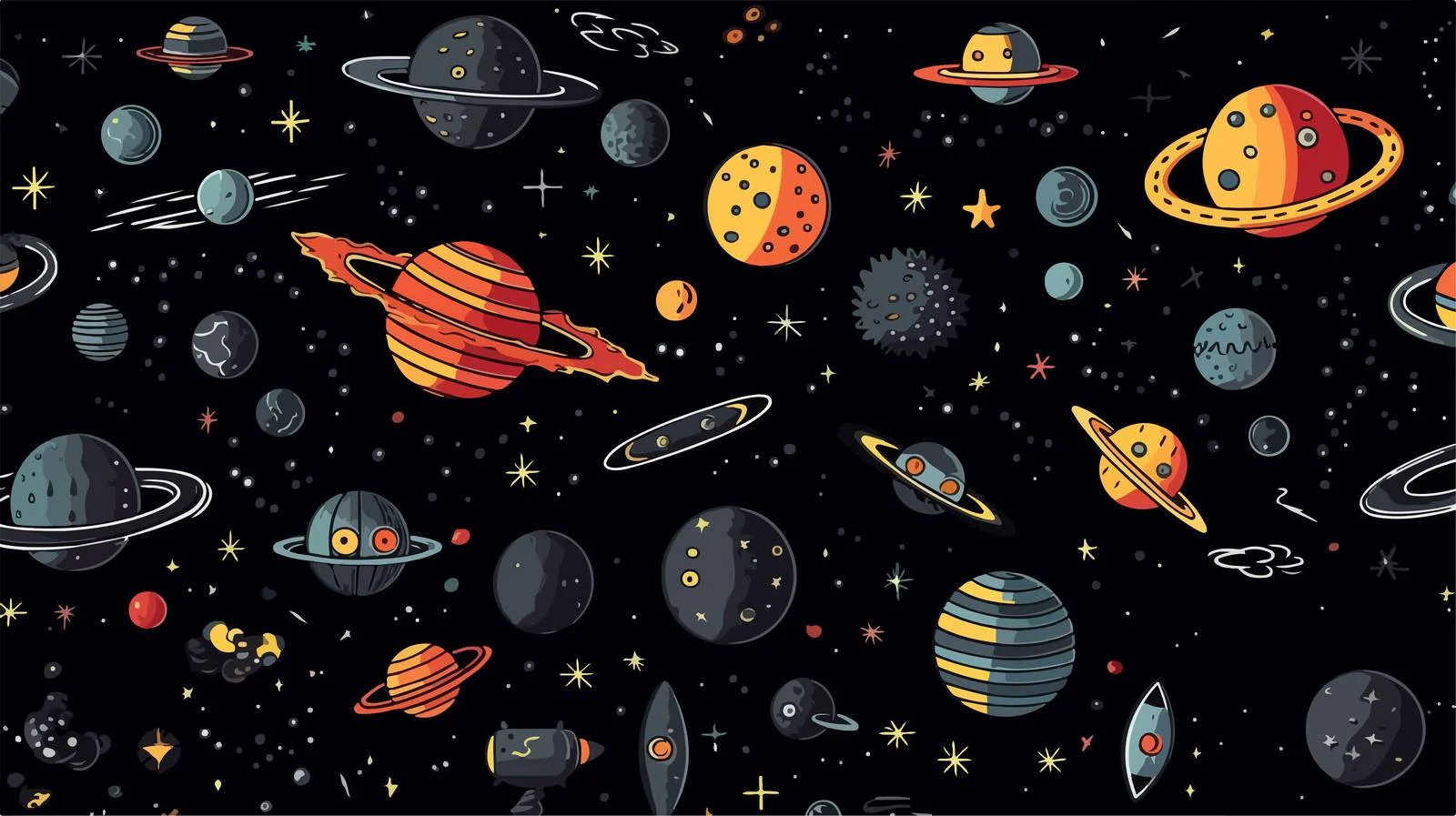 Space Planets Doodle Pattern — free download from Dotvec