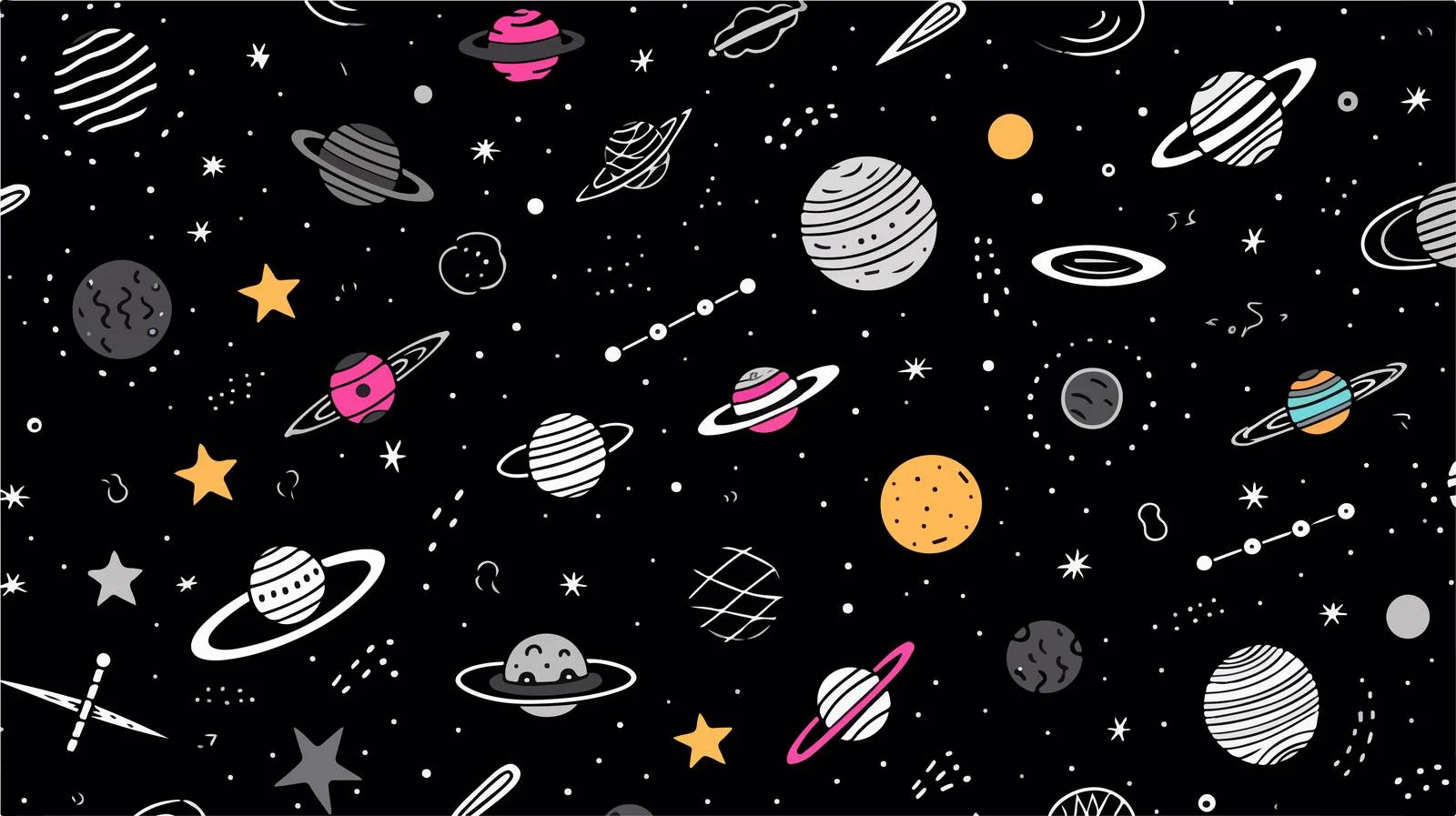 Space Planets Doodle Pattern — free download from Dotvec
