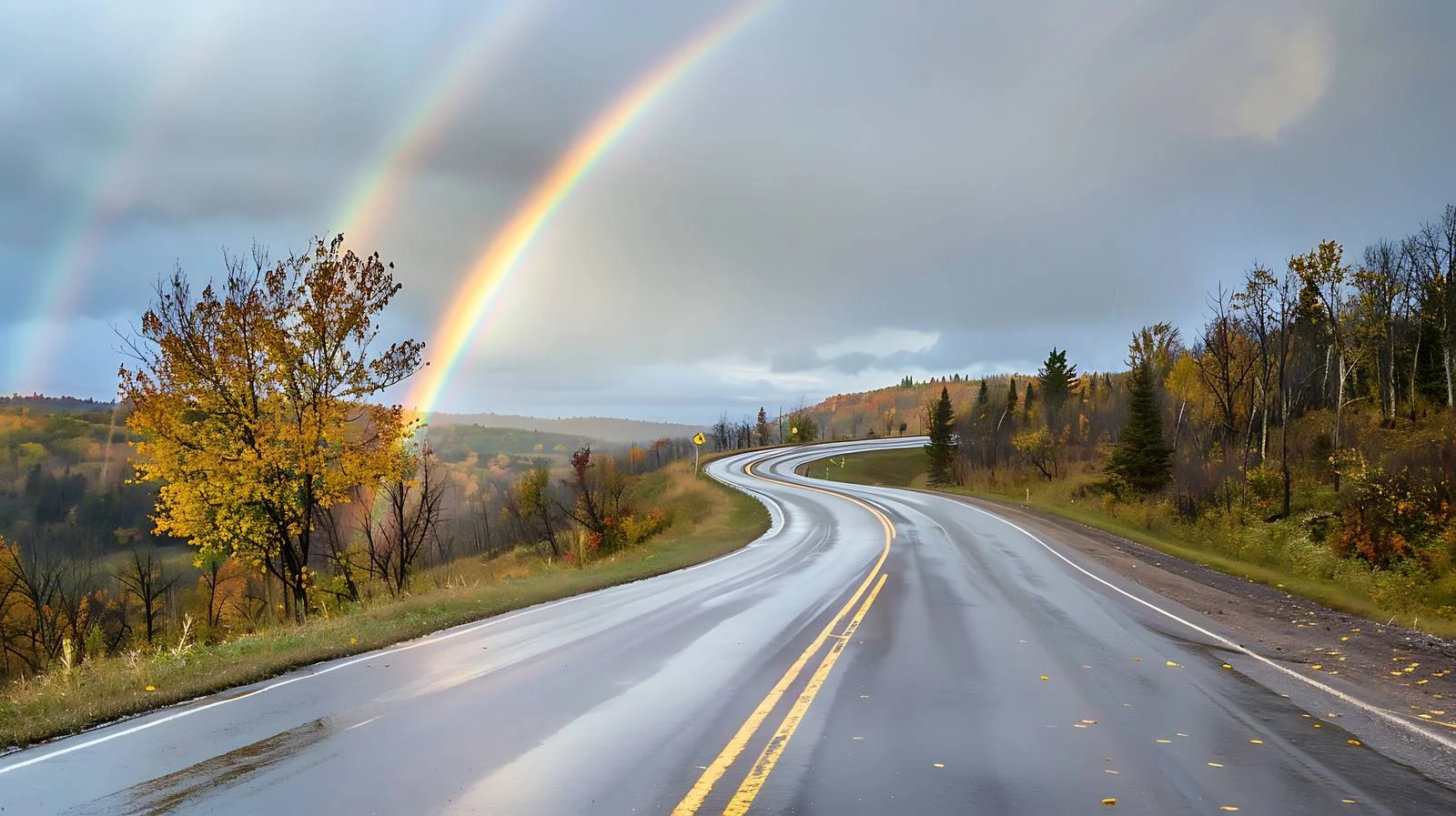 Spectacular Double Rainbow Over Winding Hill Road — free download from Dotvec