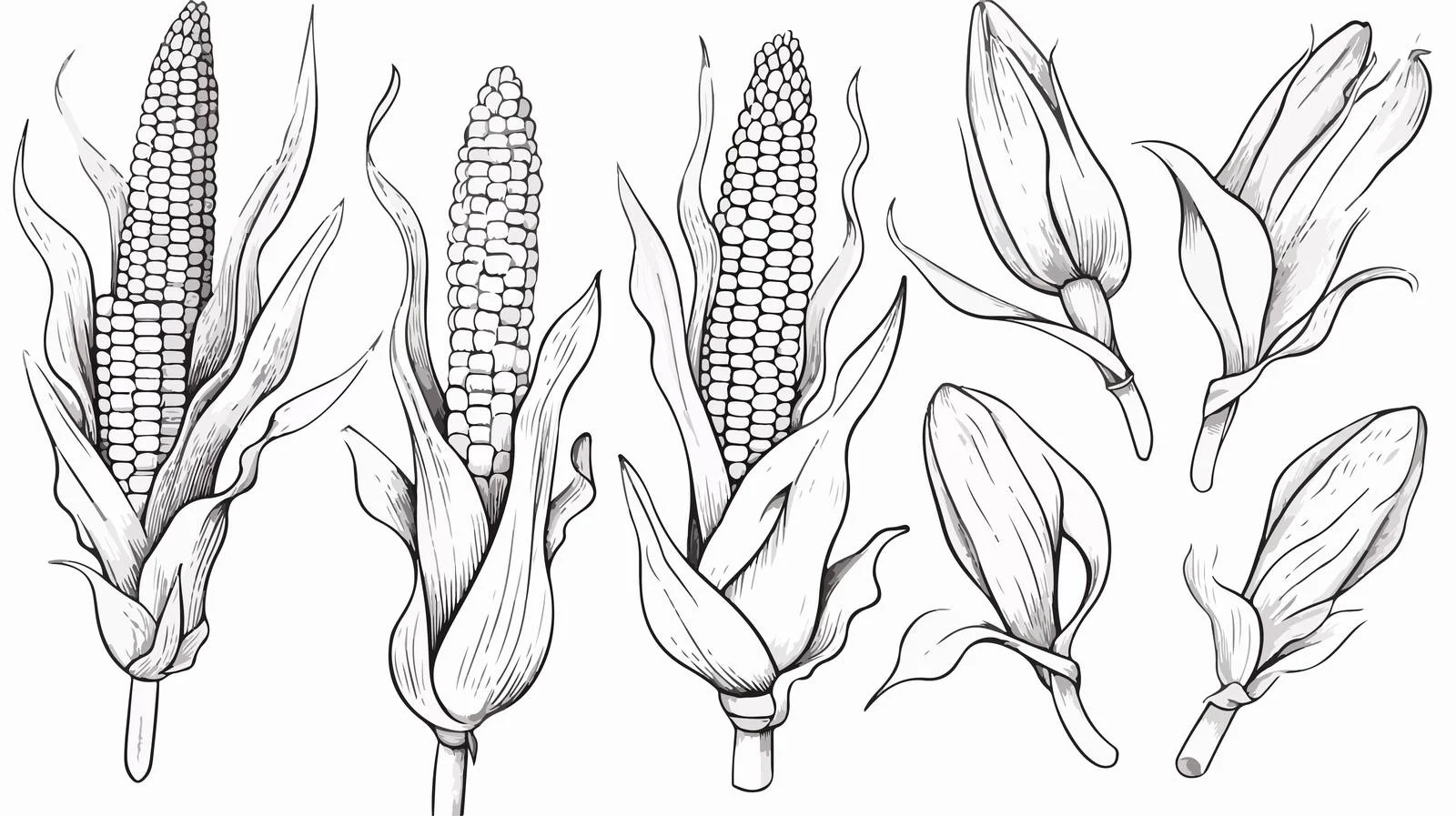 Corn Plant Detailed Liner Drawing — free download from Dotvec