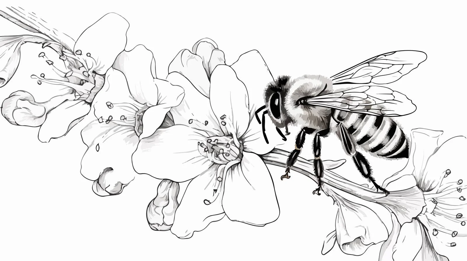 Bee on Flower Vector Sketch — free download from Dotvec