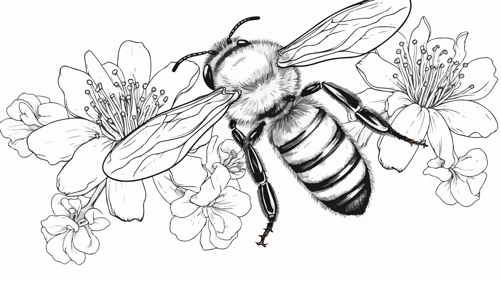 Bee on Flower Vector Sketch — free download from Dotvec