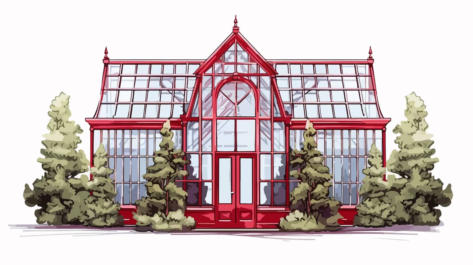 Elegant Glasshouse with Striking Red Entryway — free download from Dotvec