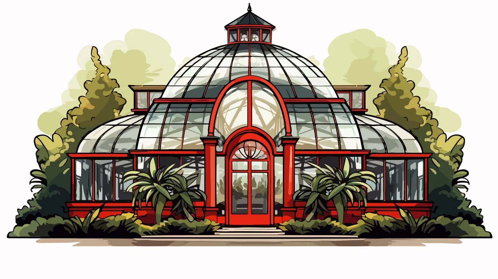 Sophisticated Glasshouse with Striking Red Entrance — free download from Dotvec