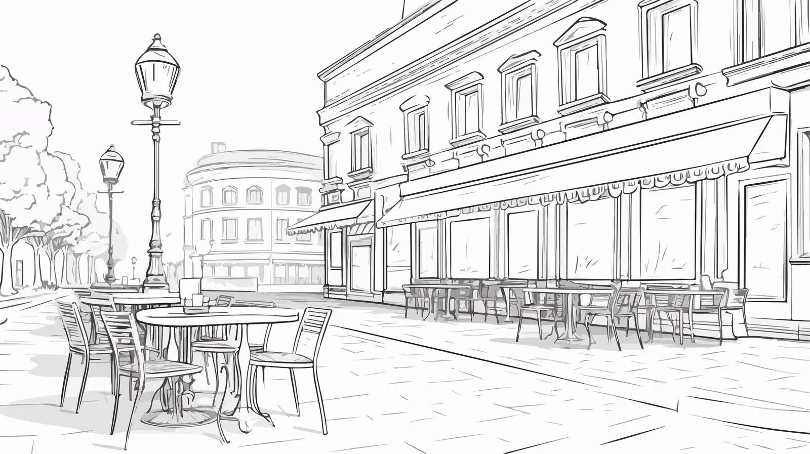 Charming sidewalk eatery with outdoor seating — free download from Dotvec