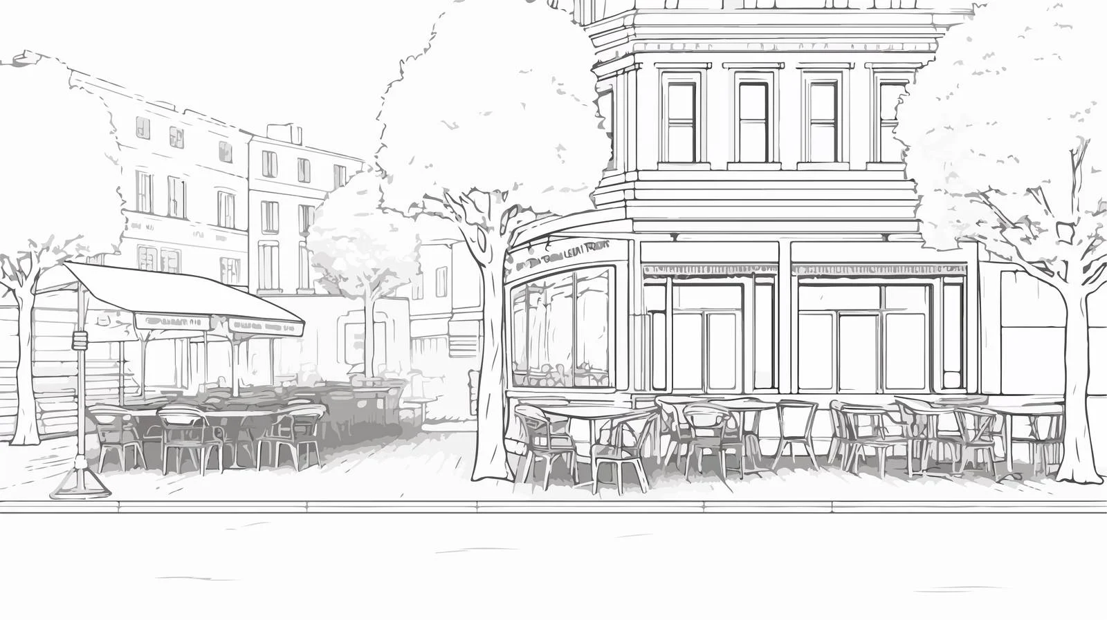 Urban Street Cafe Scene with Outdoor Tables — free download from Dotvec