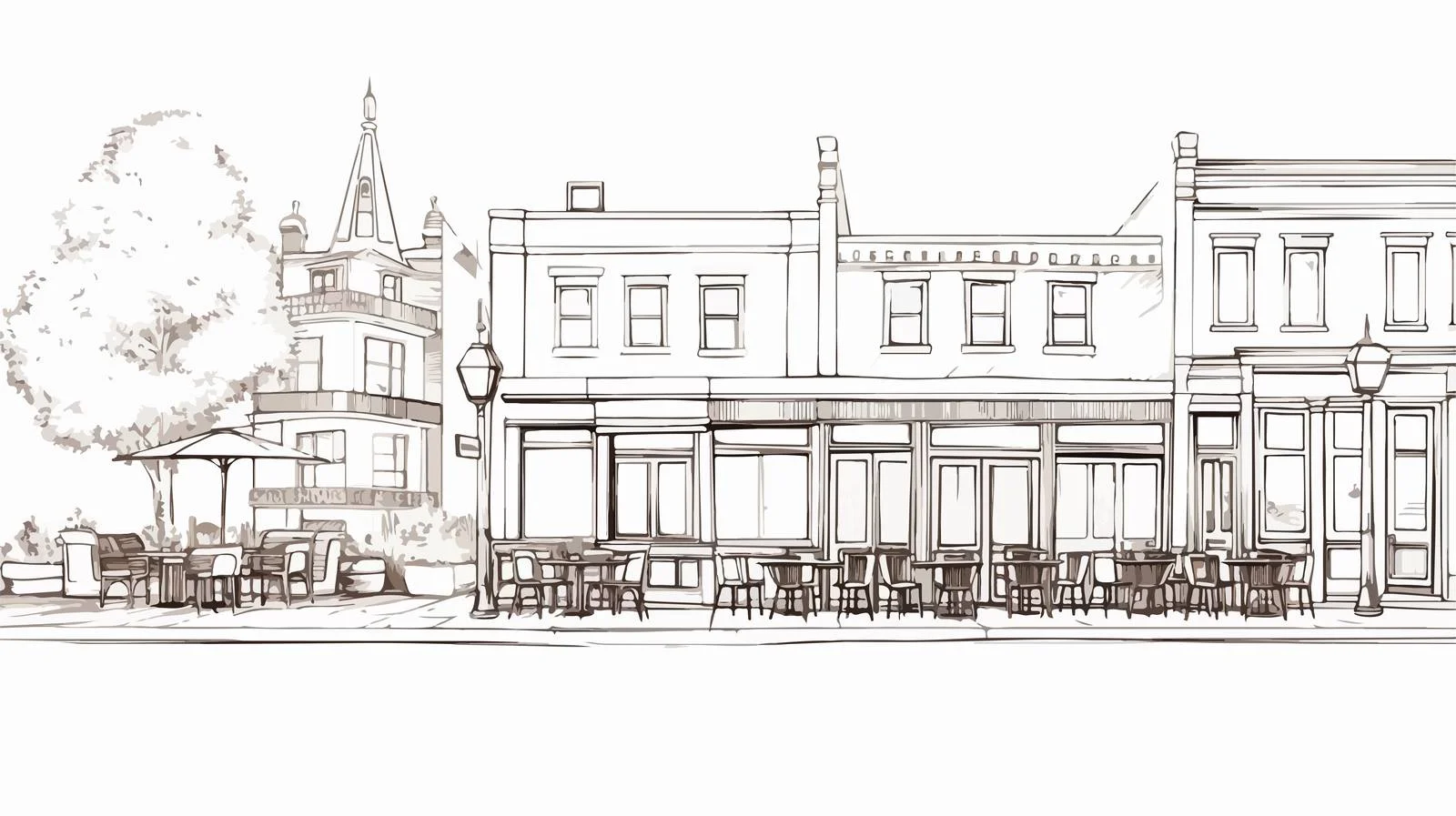 Elegant sidewalk cafe with outdoor dining tables — free download from Dotvec