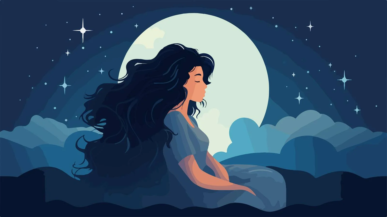 Enchanting girl amid starry sky with long hair — free download from Dotvec