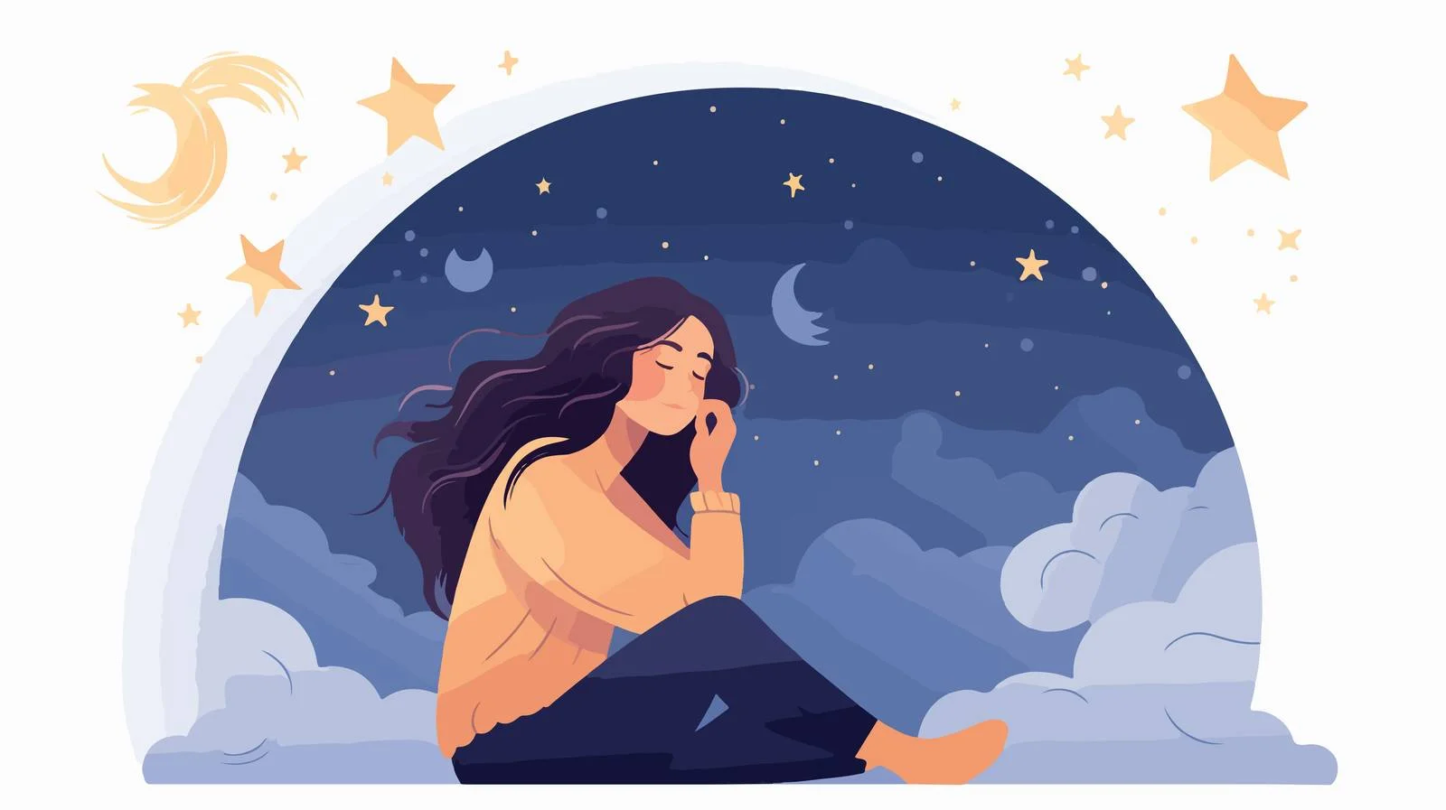 Serene girl with starlit hair amidst cosmos — free download from Dotvec
