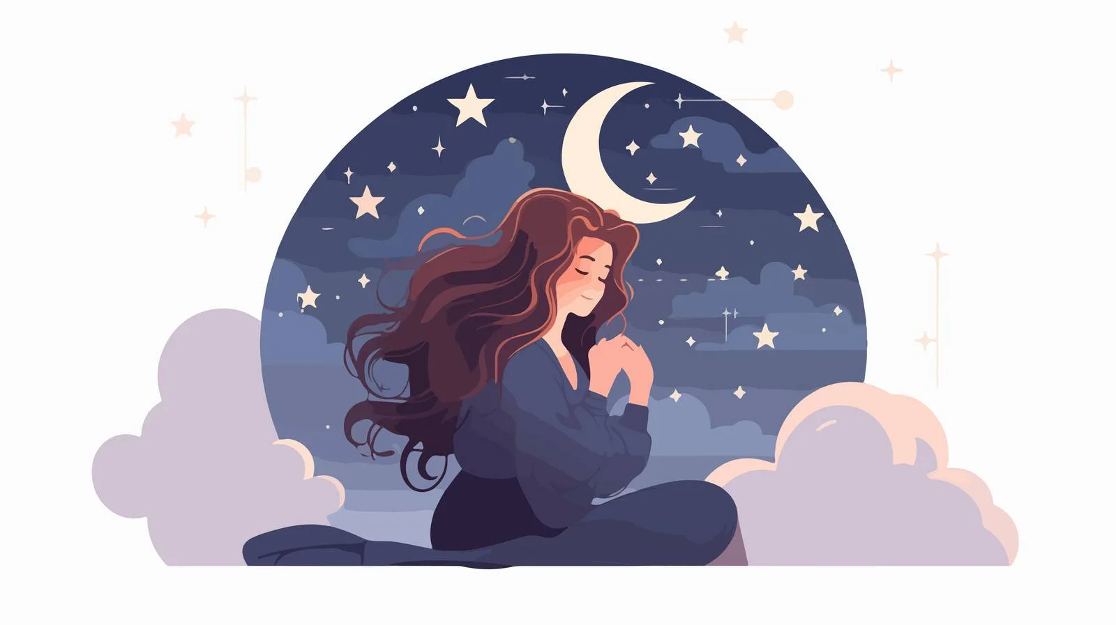Serene woman with night sky in flowing hair — free download from Dotvec