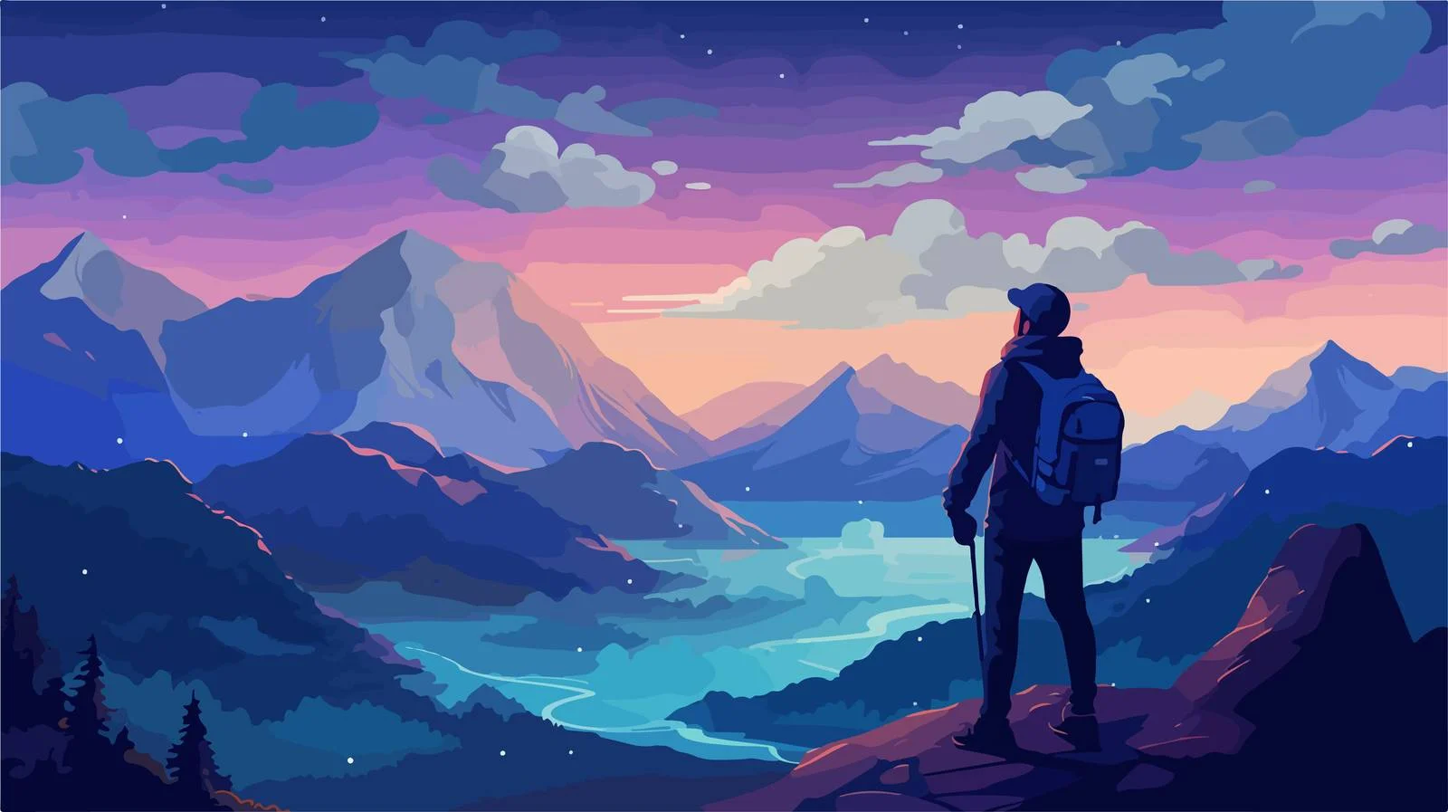 Serene Hiker Pondering Majestic Starry Horizon — free download from Dotvec