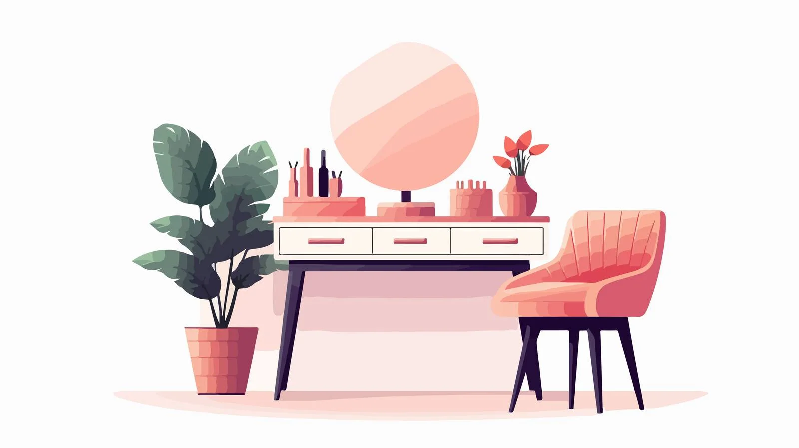 Elegant Vanity Set with Mirror and Stool — free download from Dotvec