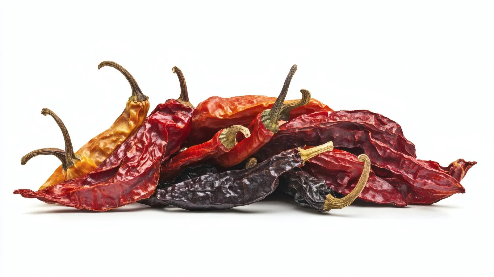 Assorted dried hot peppers on white backdrop — free download from Dotvec