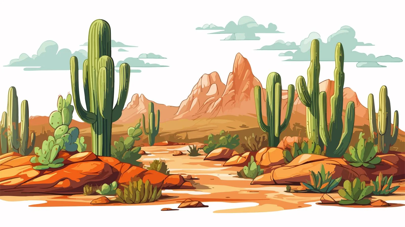 Minimalistic Desert Cactus Line Art Landscape — free download from Dotvec