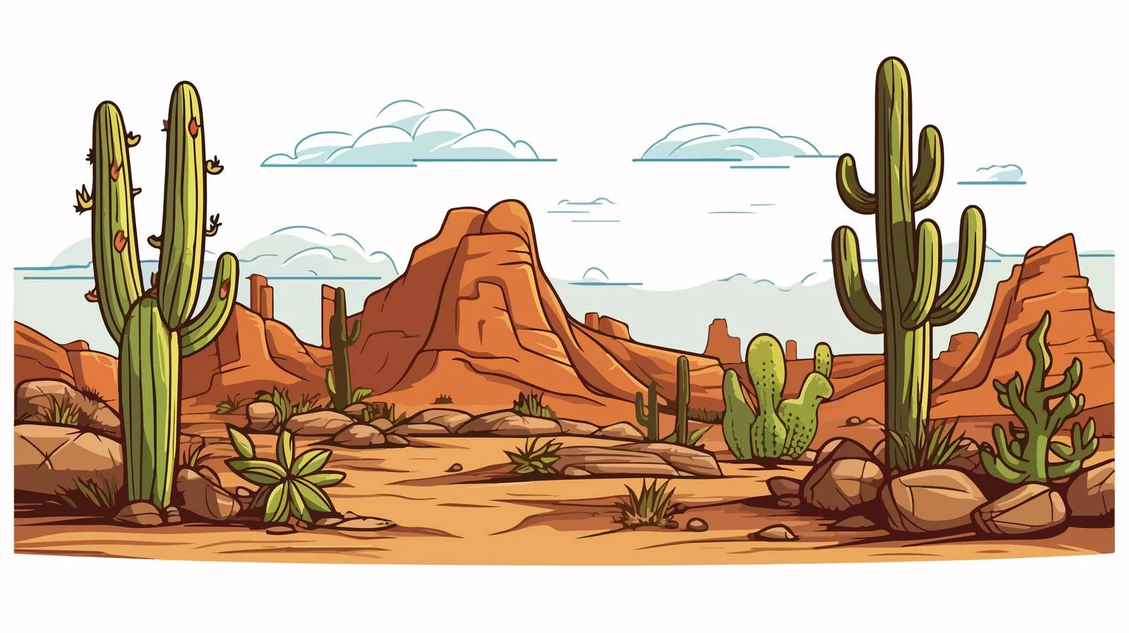 Minimalist Desert Landscape with Cacti Sketch — free download from Dotvec