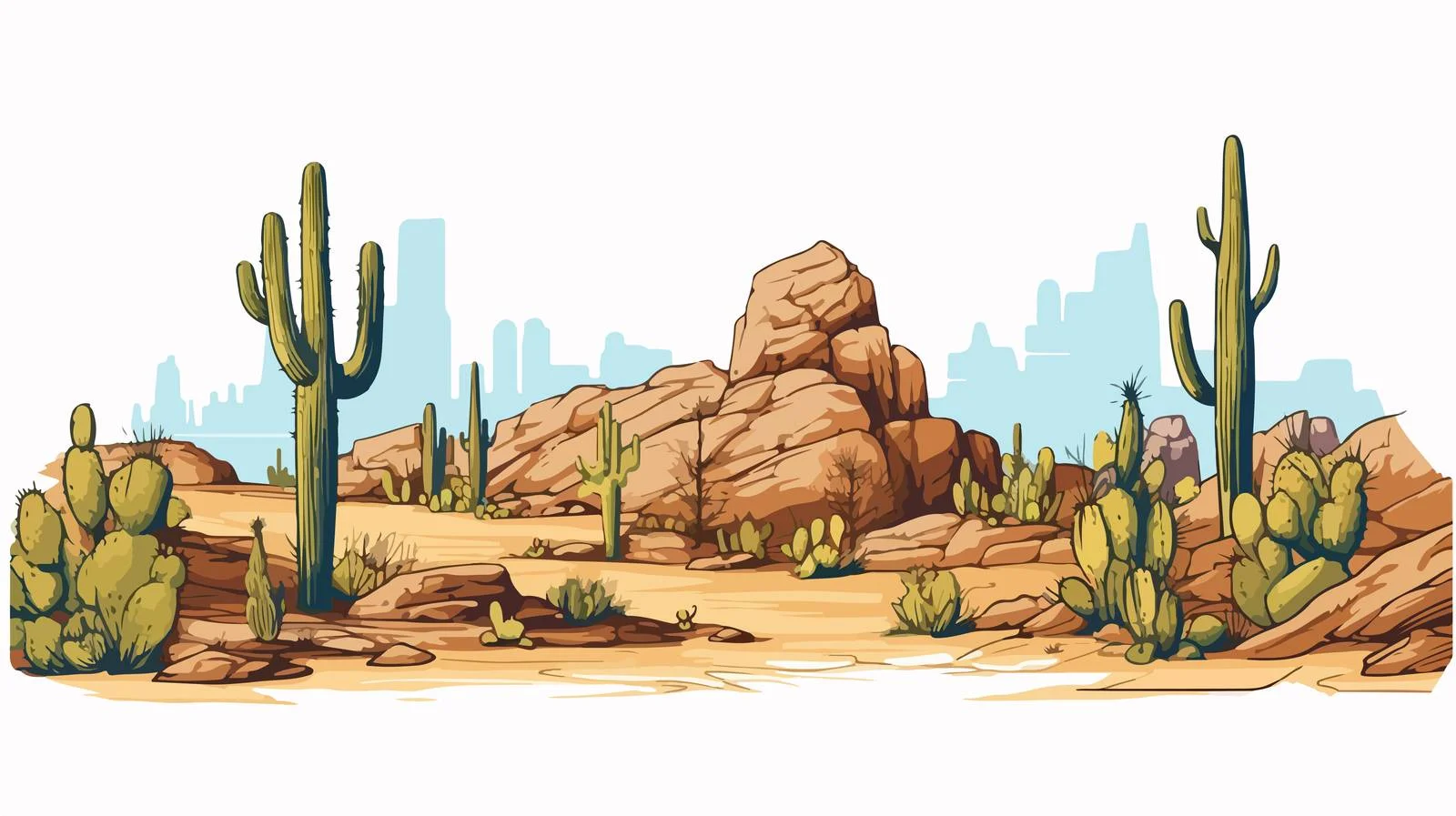 Minimalistic desert landscape with cacti sketch — free download from Dotvec
