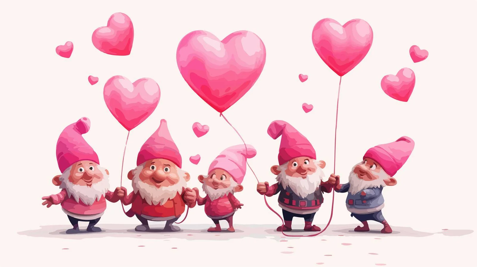 Dwarfs Hold Heart Balloons for Valentine's — free download from Dotvec