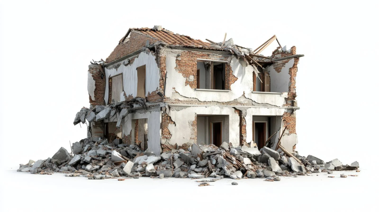 Devastated structure post-earthquake aftermath isolated scene — free download from Dotvec