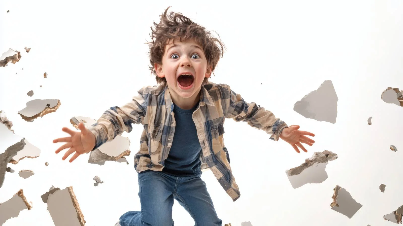 Terrified child running during earthquake evacuation — free download from Dotvec