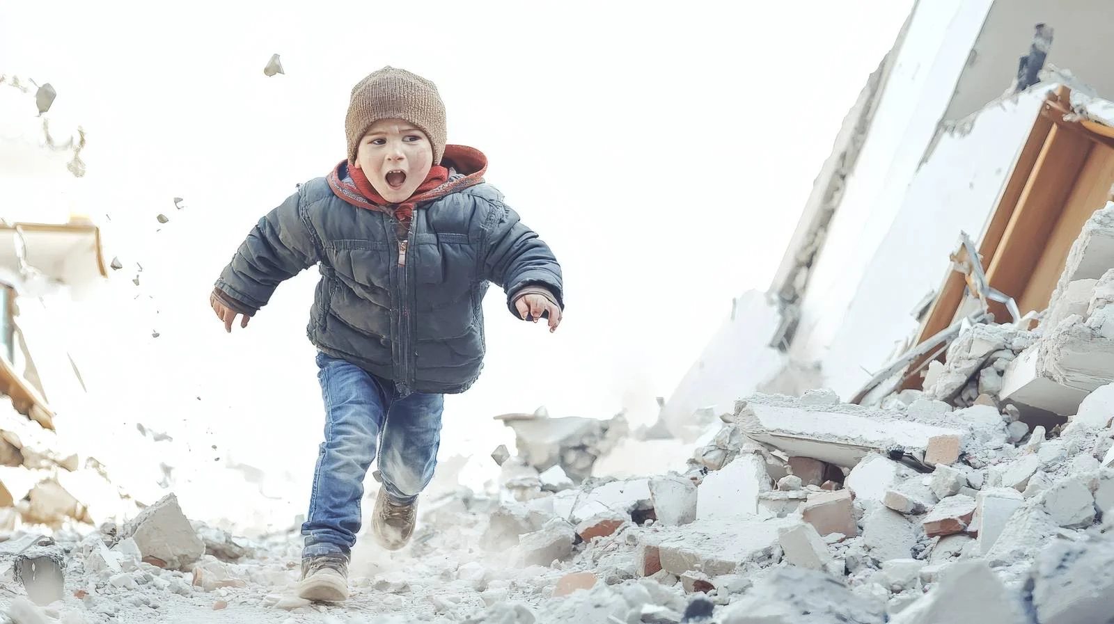 Child fleeing in panic during earthquake — free download from Dotvec