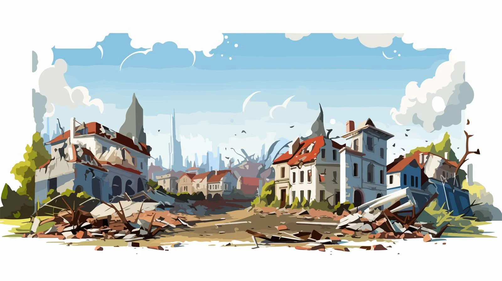 Cityscape after earthquake vector illustration — free download from Dotvec