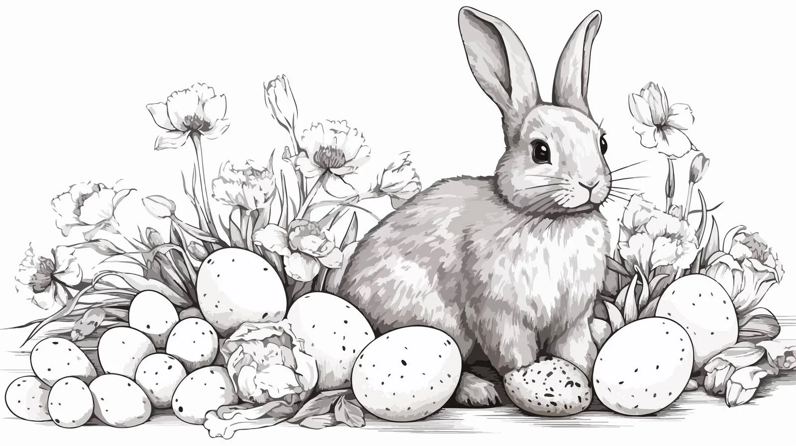 Easter Bunny in Flowers Hand-Drawn Illustration — free download from Dotvec