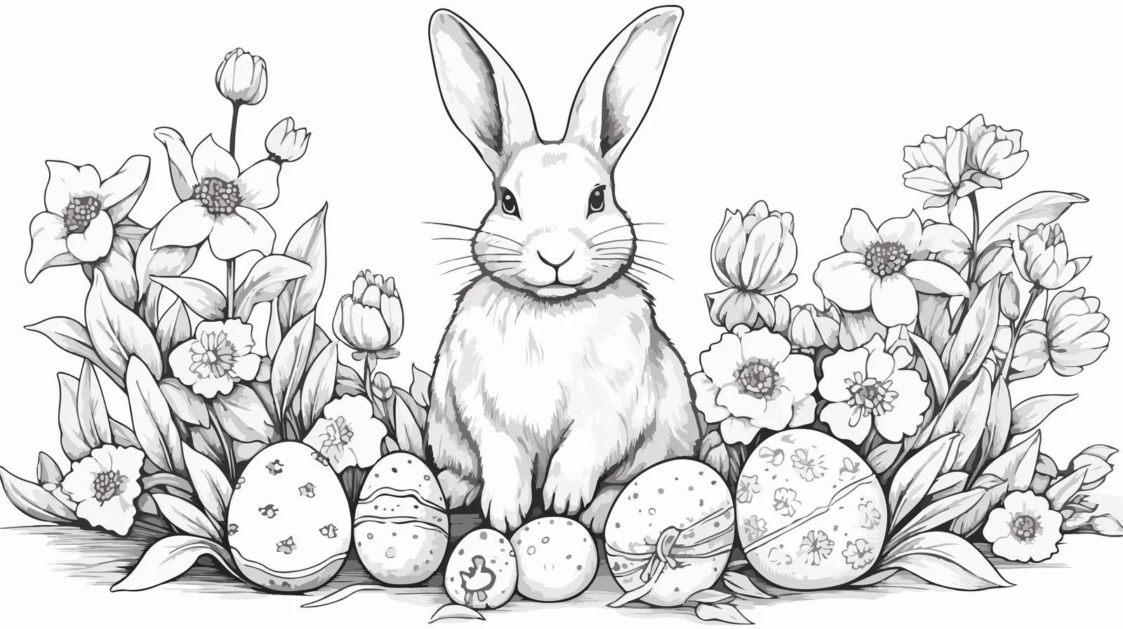 Easter Bunny and Eggs in Flowers — free download from Dotvec