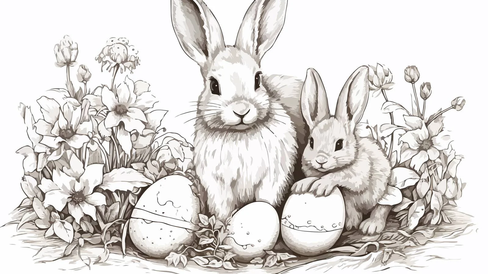 Easter Bunny Among Flowers Hand-Drawn — free download from Dotvec
